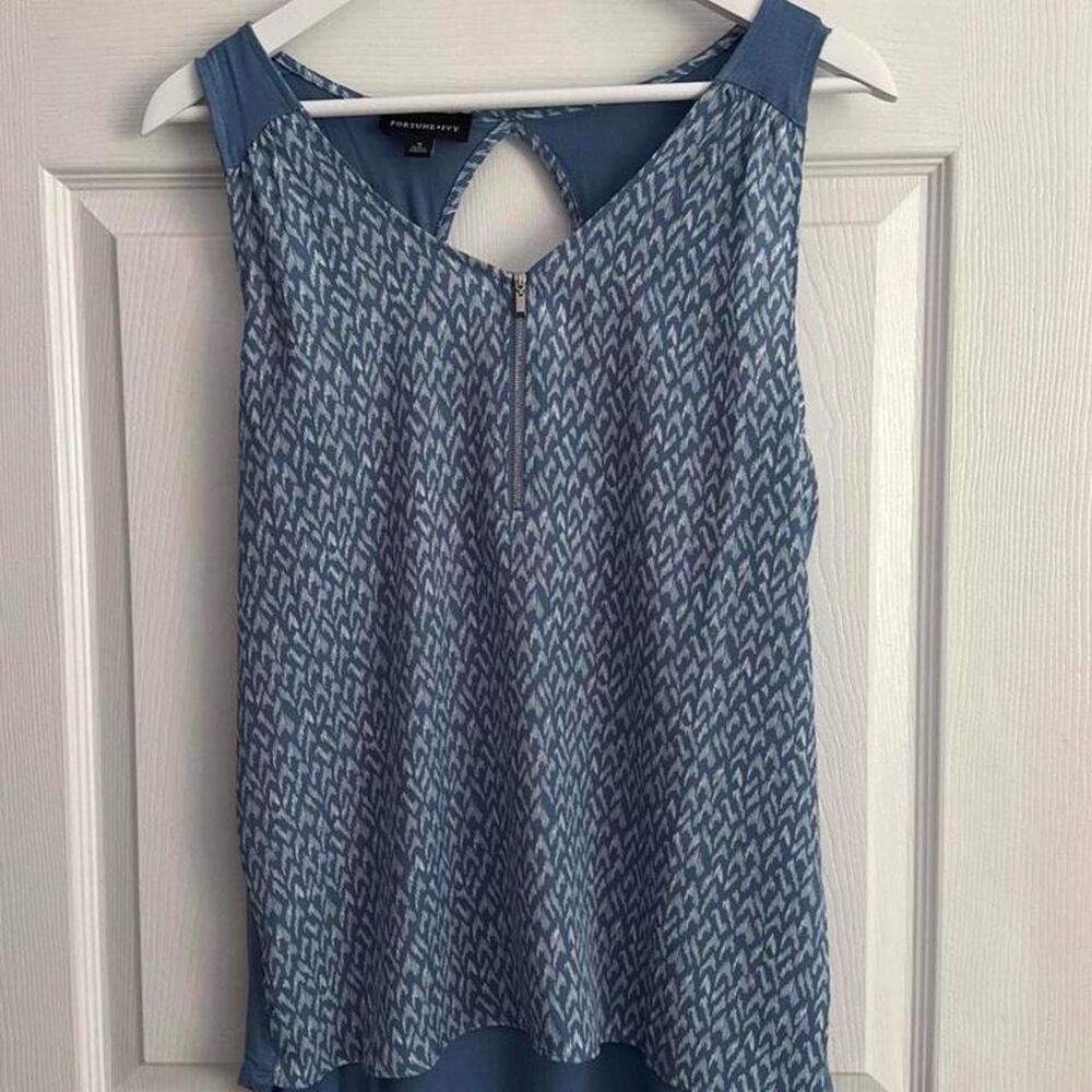 Blue Fortune & Ivy Lighton Back Detail Mixed Material Blouse.